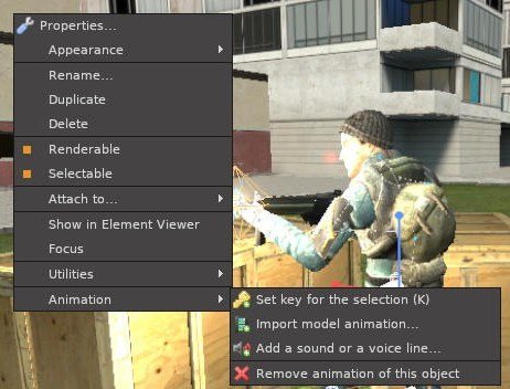 Object menu of a character