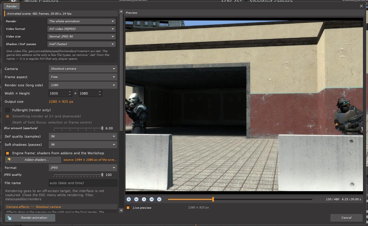 Render window, animated scene