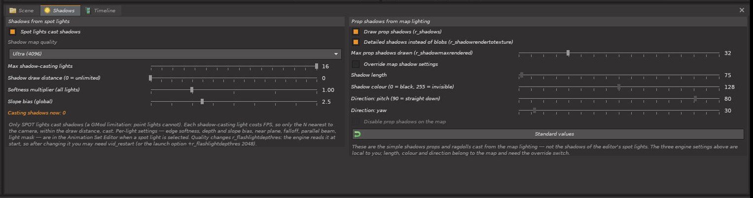 Shadows tab